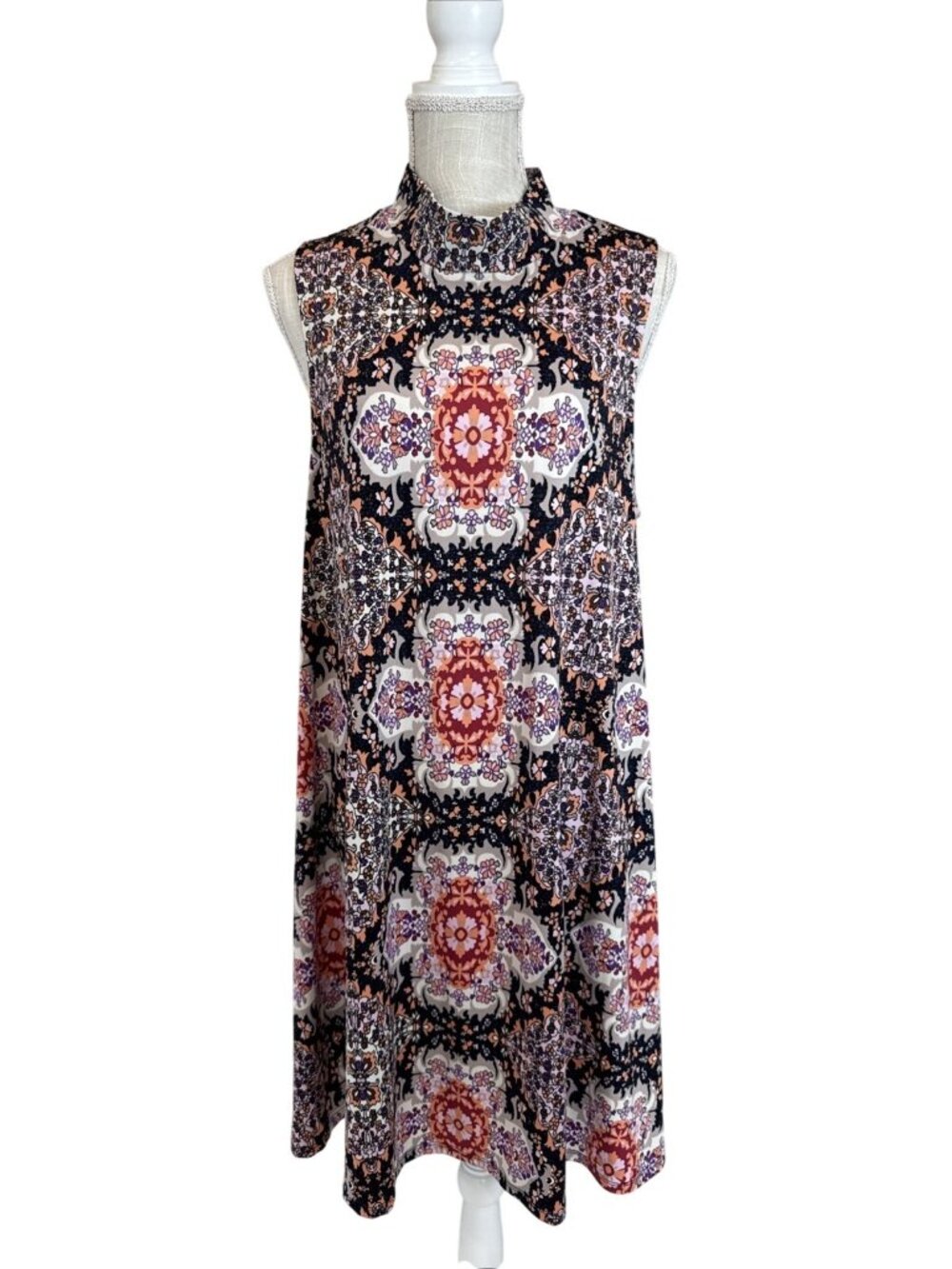 Venus Multicolored Sleeveless High Neck Paisley Print Swing Dress XL